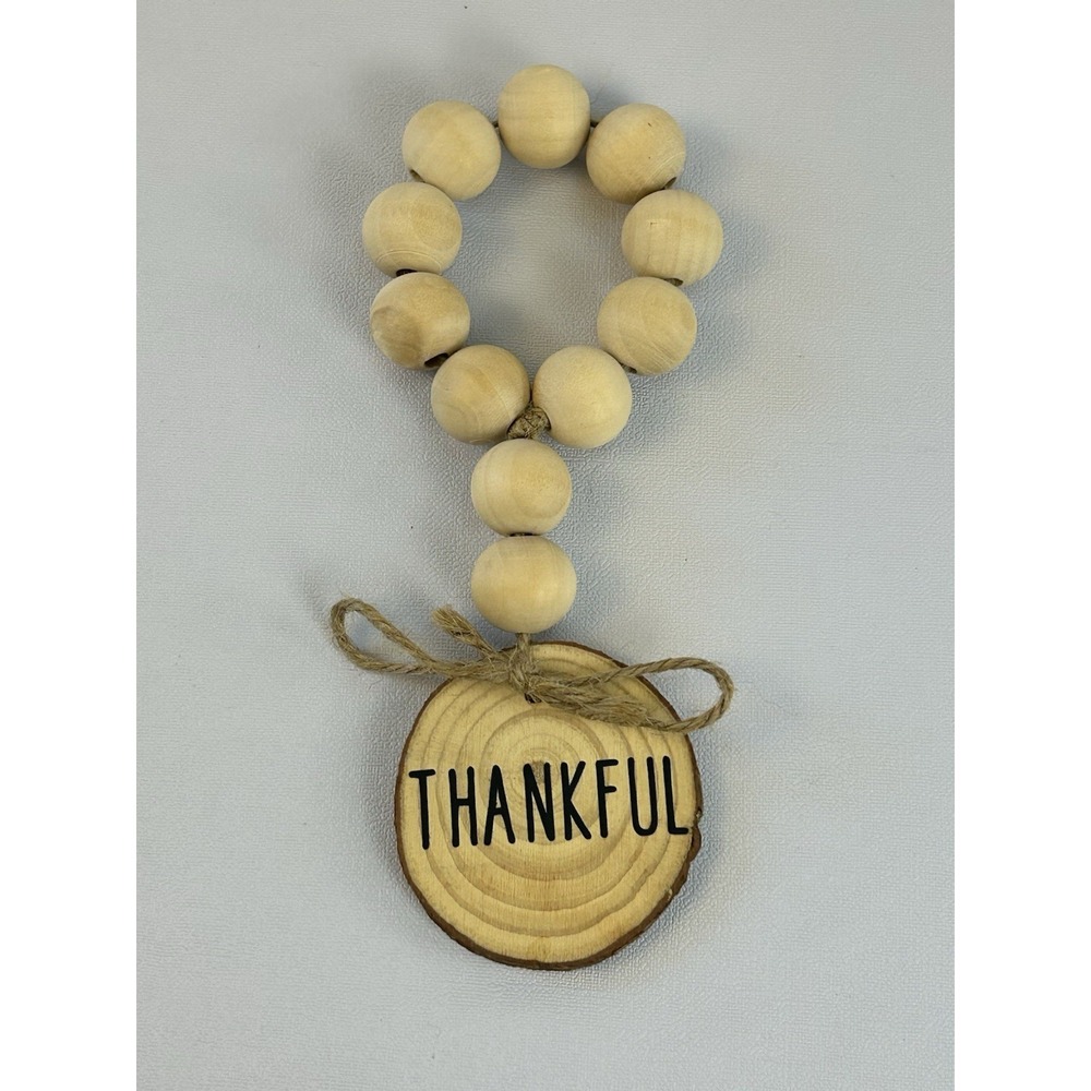 Rustic Thankful Wood Bead Garland Farmhouse Decor Fall Tiered Tray